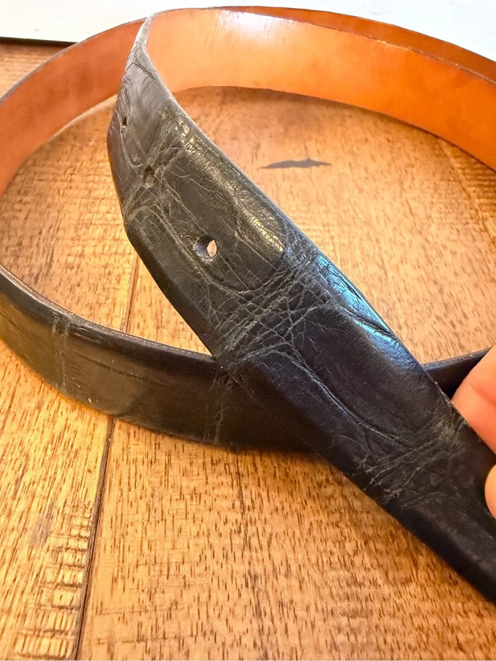 Martin Dingman Leather Belt Alligator Grain Black Brass Buckle Sz Approx 40